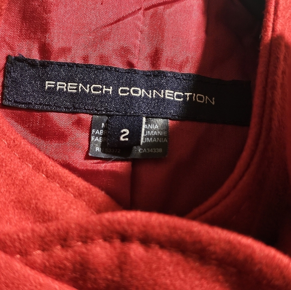 French Connection Red Pea Coat with Ruffle Detail - Picture 2 of 6